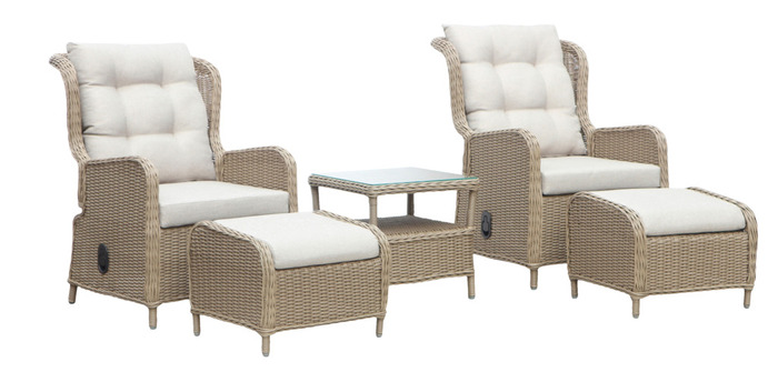 Loungesett 5 deler m/regulering beige - Sunlife